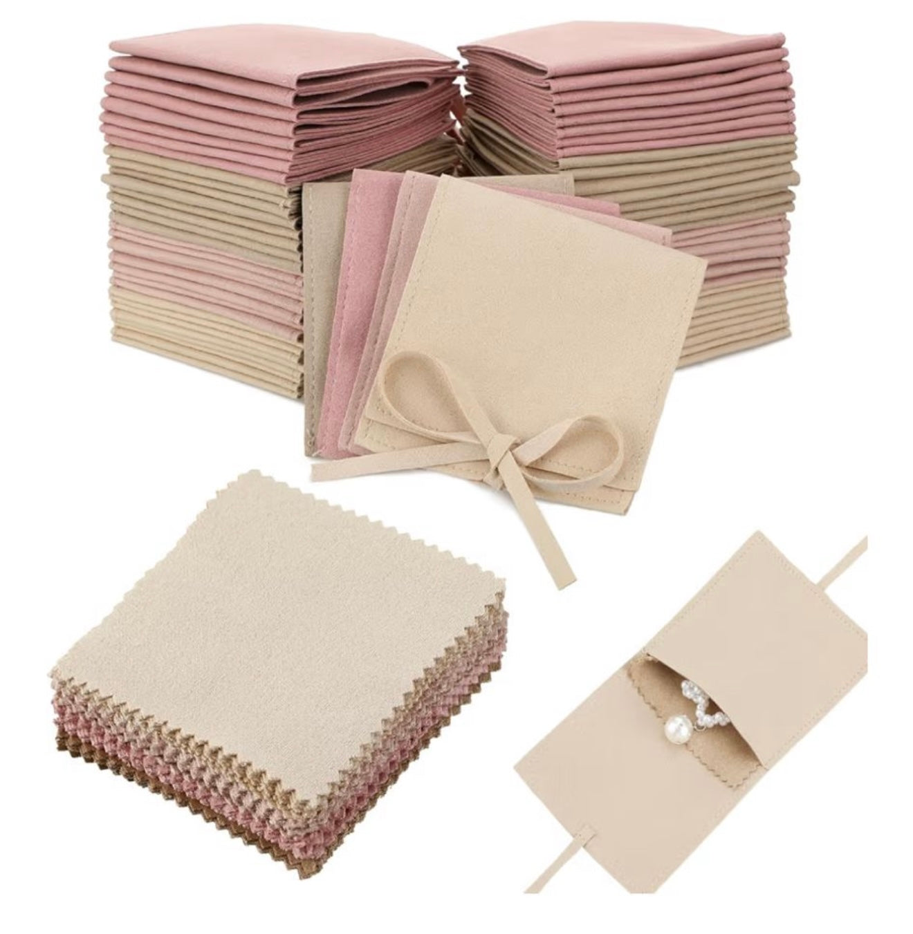 Microfiber Jewelry Pouch 8cmx8cm (cream colour)